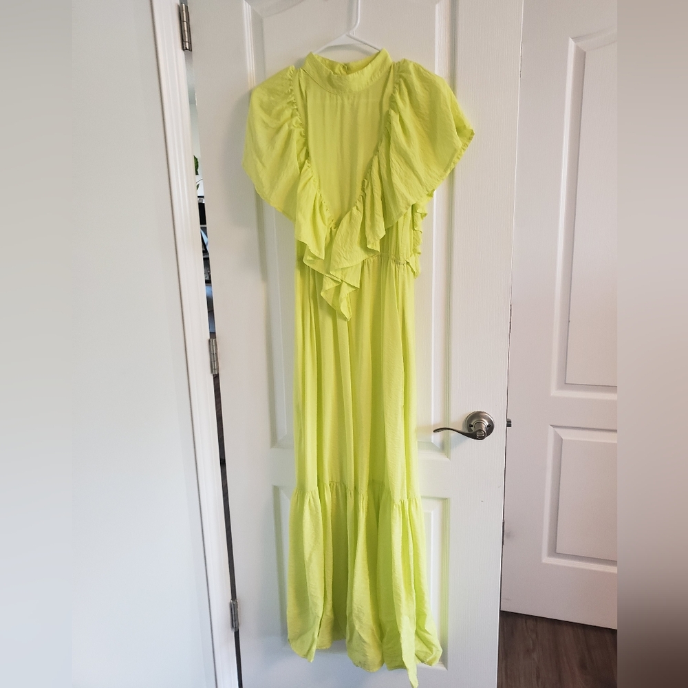 Elegant Lime Green Ruffle Maxi Dress
